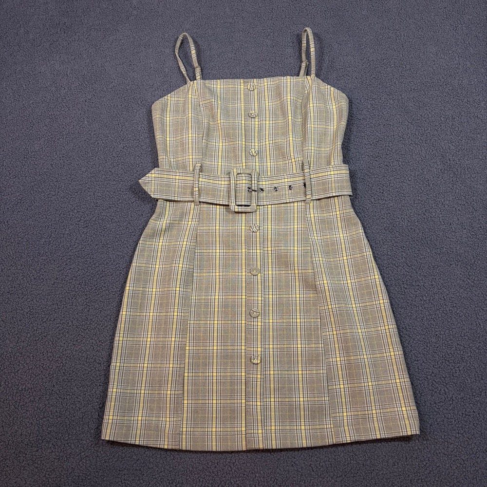 Urban Outfitters Dress Womens Small Green Plaid Belted Button Front Mini Dress